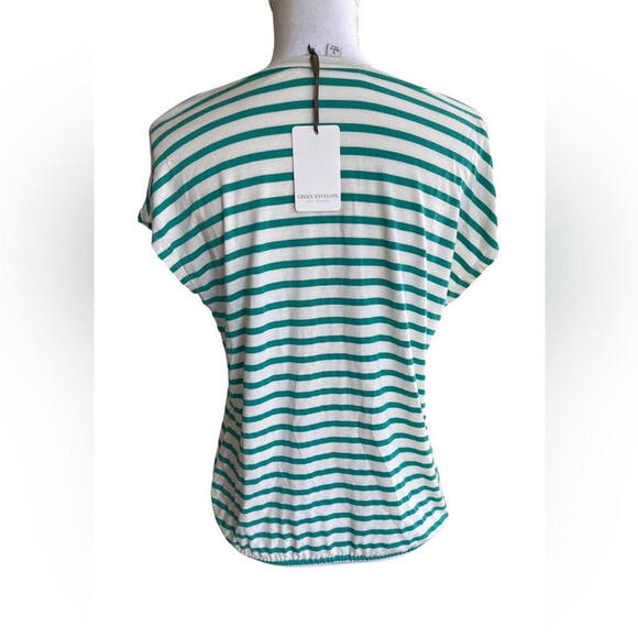 Green Envelope Women’s Striped Casual Top – Green & White – Size Small - Picture 4 of 4